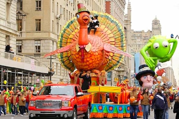 A turkey float at the Thanksgiving Day Parade