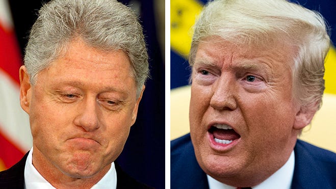 President Bill Clinton, left, shown in 1999, and President Donald Trump, right