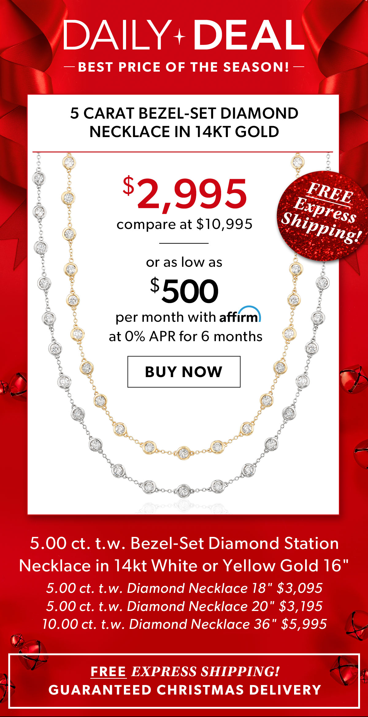 5 Carat Bezel-Set Diamond Necklace in 14kt Gold. $2,995. Buy Now