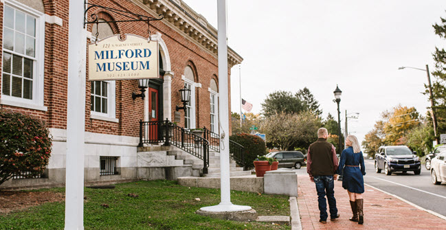 couple outside Milford Museum