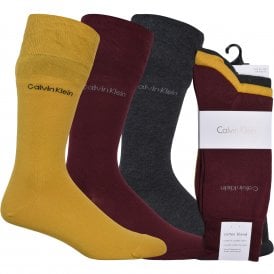 3-Pack Flat-Knit Socks, Burgundy/Yellow/Charcoal