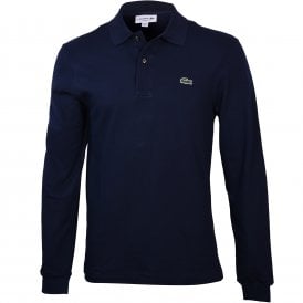 Classic Fit Pique Long-Sleeve Polo Shirt, Navy Blue