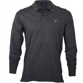 Long-Sleeve Pique Rugger Polo Shirt, Anthracite Melange