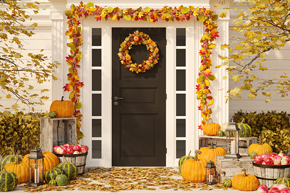 Decorative fall front porch
