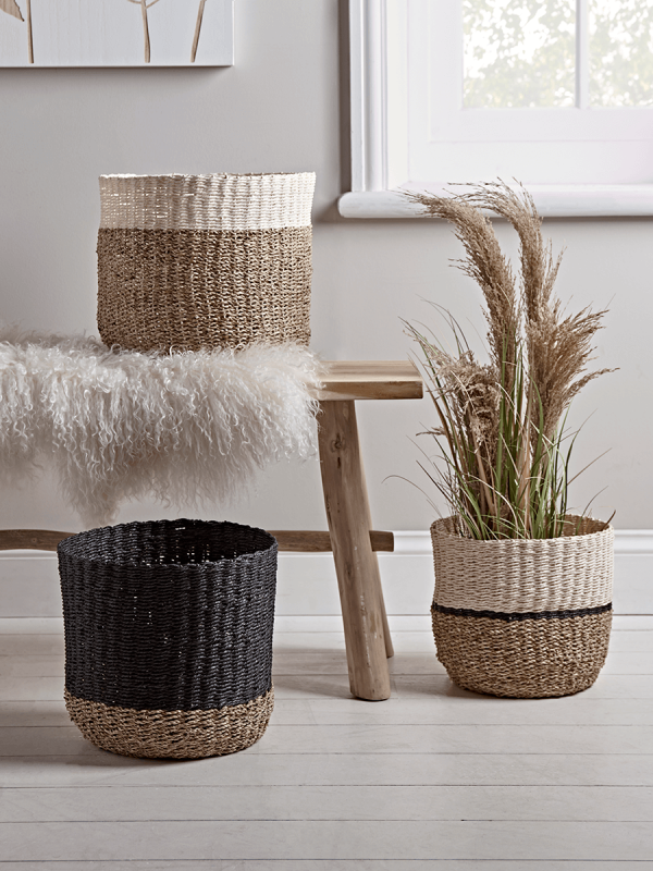 Three Monochrome Dipped Baskets