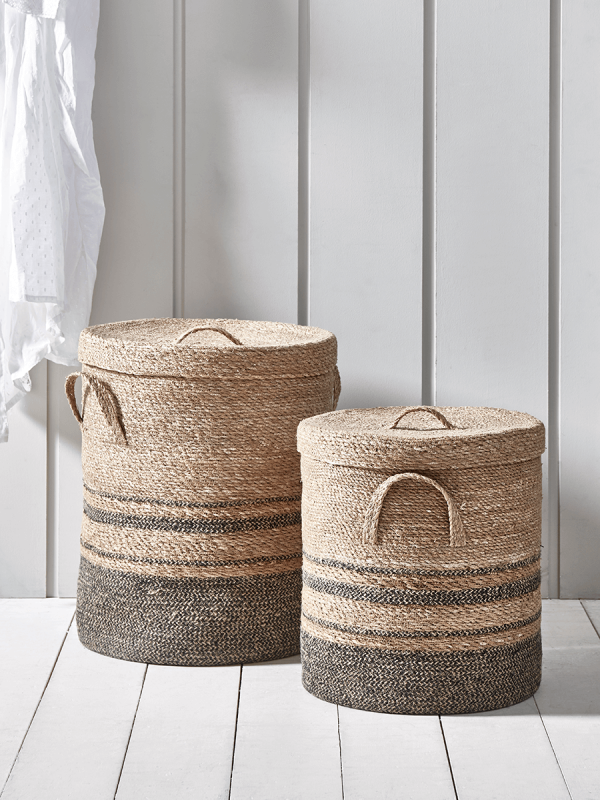 Two Striped Laundry Baskets