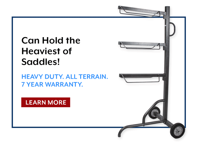 This Portable 3 Tier Saddle Rack has Heavy Duty All Terrain Wheels and can Hold the Heaviest of Saddles