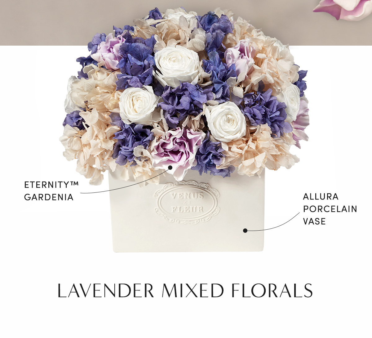 Lavender Mixed Florals | EternityT Gardenia | Allura Porcelain Vase