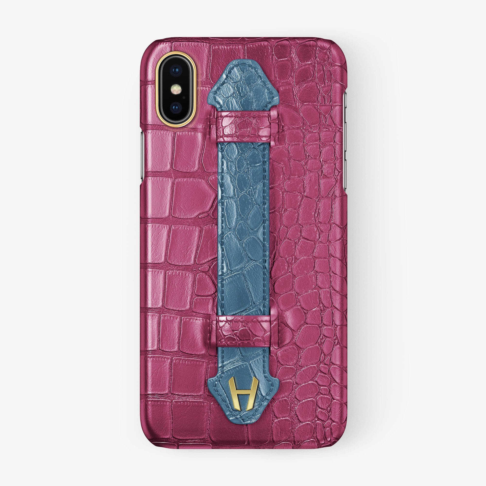 Alligator Finger Case Duo Color iPhone X/Xs | Pink Fuchsia/Blue Jean - Yellow Gold