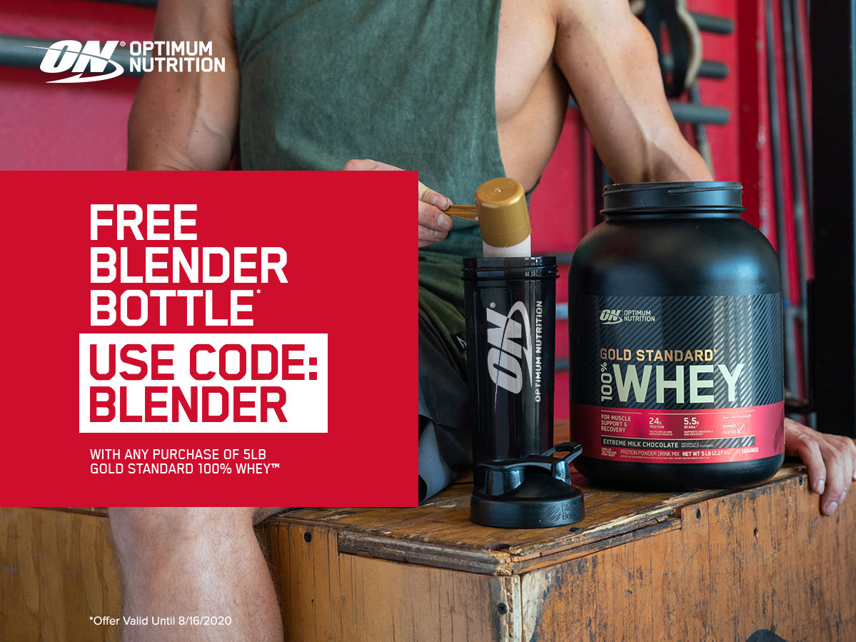 Free Blender Bottle Use Code: BLENDER with Any Purchase Of 5LB GOLD STANDARD 100% WHEY *Offer Ends 8/16/2020