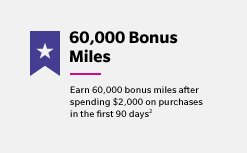 60,000 Bonus Miles - Earn 60,000 bonus miles after spending $2,000 on purchases in the first 90 days(2)
