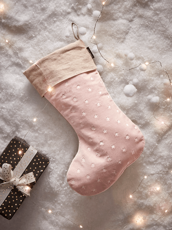 NEW Star Embroidered Stocking - Blush