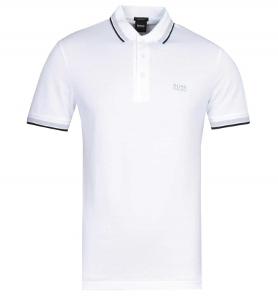 BOSS Paddy Regular Fit Tipped White Pique Polo Shirt