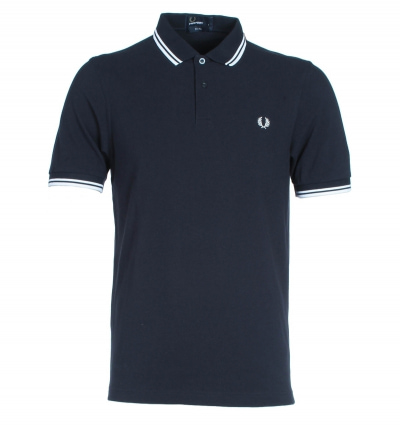 Fred Perry M3600 Navy & White Twin Tipped Slim Fit Pique Polo Shirt