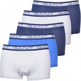 5-Pack Striped Waistband Boxer Trunks, Blue/White/Navy