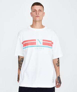 Nautica - Logo Stripe T-shirt Bright White