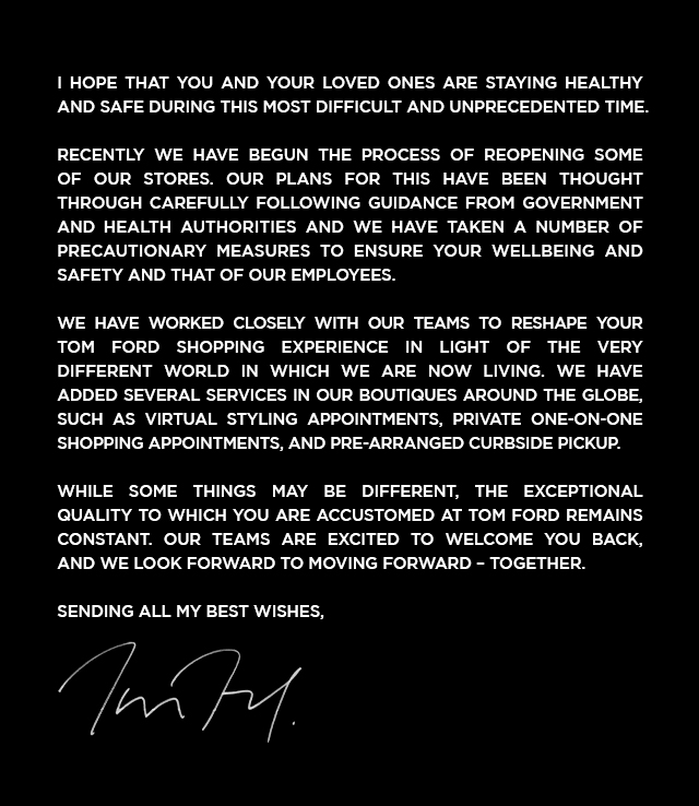 A NOTE FROM TOM FORD.