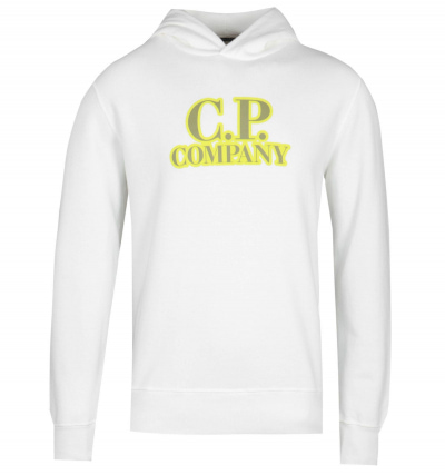 CP Company Logo Print White Pullover Hoodie