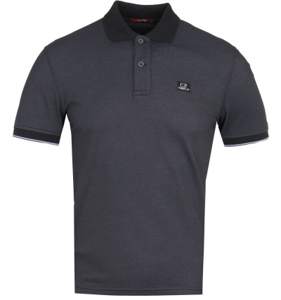 CP Company Short Sleeve Contrast Collar Black Polo Shirt