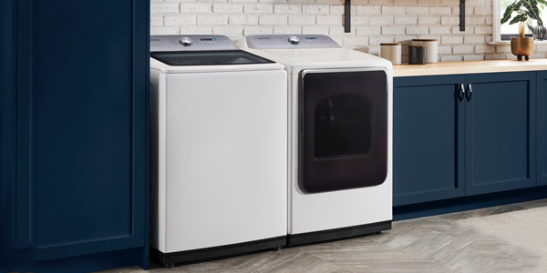 Samsung White Top Load Washer with Gas Steam Dryer