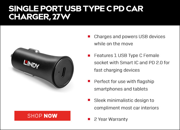 Single Port USB Type C PD Car Charger, 27W