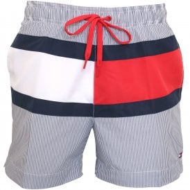 Ithaca Stripe Flag Logo Swim Shorts, Blue/Navy