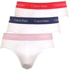 3-Pack Coloured Waistband Briefs, White with blue/pink/orange