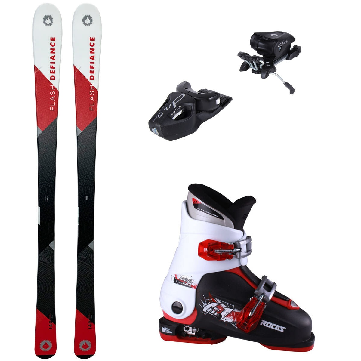 Image of Defiance Red Flash Children''s Complete Package Skis/Bindings/Boots 2021