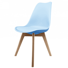 Eiffel Inspired Blue Plastic Dining Chair with Squared Light Wood Legs