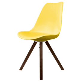 Eiffel Inspired Yellow Plastic Dining Chair with Square Pyramid Dark Wood Legs
