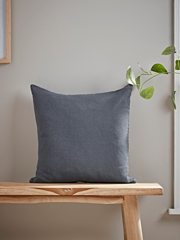 Washed Linen Square Cushion - Soft Indigo