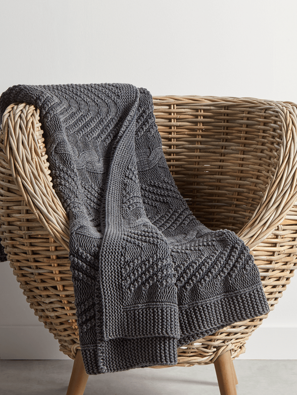 NEW Cotton Cable Knit Throw - Charcoal