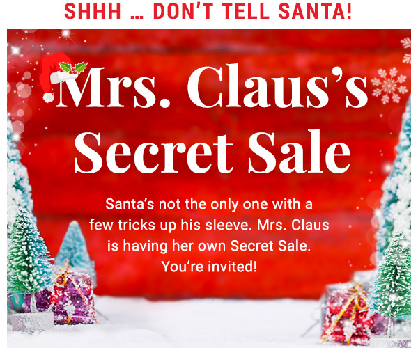 This Sale is Closing Soon! Mrs. Claus's Secret Sale.