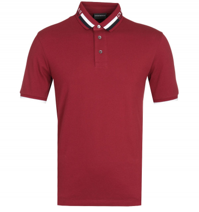 Emporio Armani Tipped Logo Collar Maroon Polo Shirt