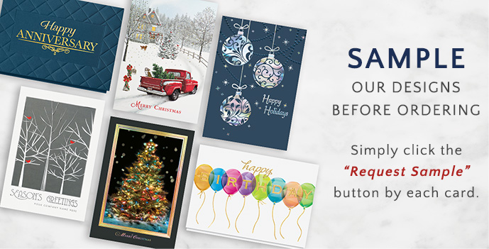 Sample Our Designs Before Ordering - Click the ''Sample Request'' button by each card