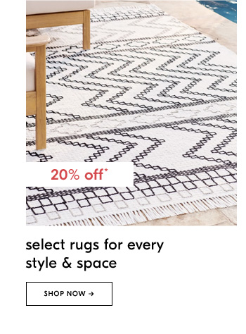 20% off* select rugs for every style & space