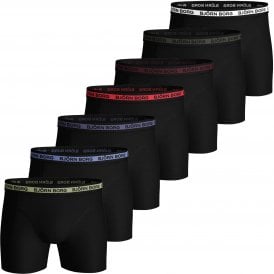 7-Pack Striped Colour Waistband Boxer Trunks, Black