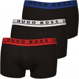 3-Pack Boxer Trunks, Black with white/red/blue