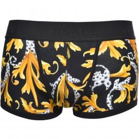 Luxe Golden Baroque Low-Rise Boxer Trunk, Black/gold