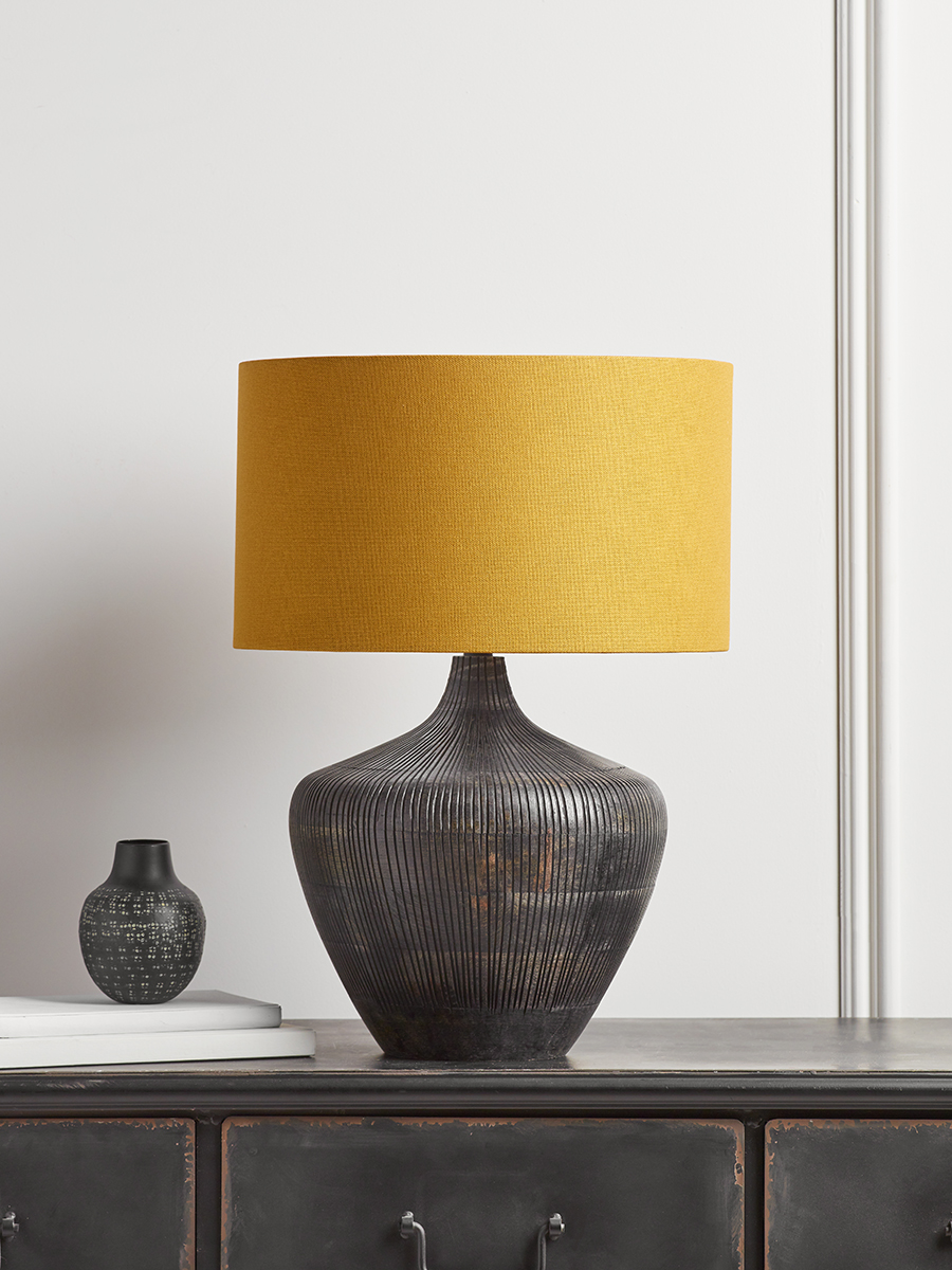 Mango Wood & Mustard Table Lamp