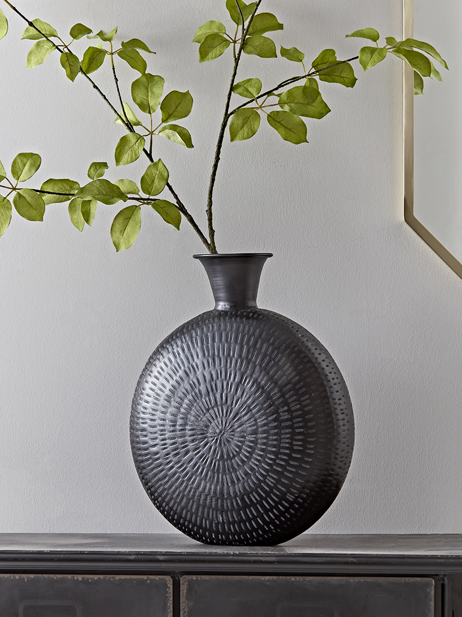 NEW Round Hammered Black Vase