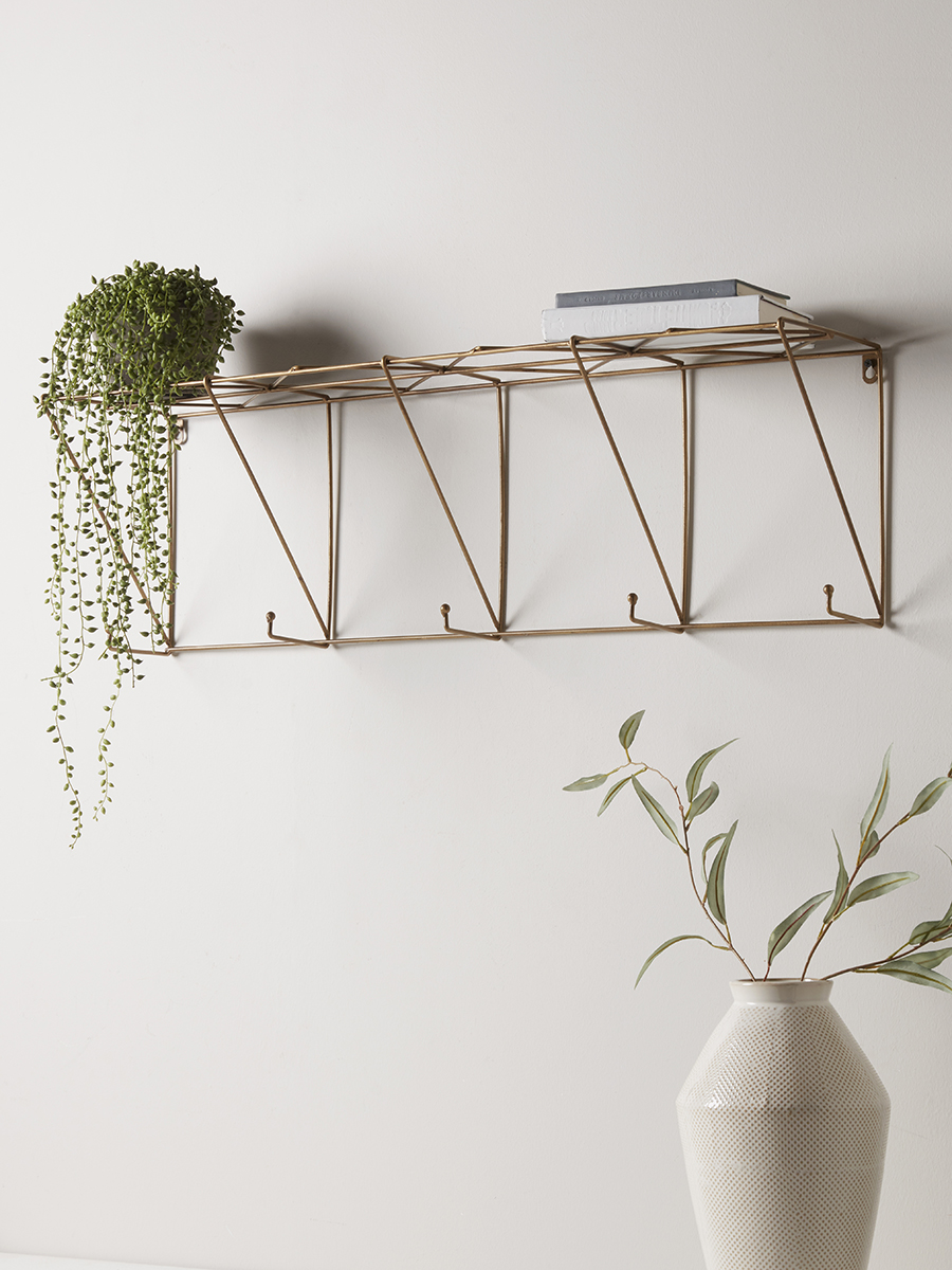 NEW Brass Storage Shelf & Hooks - Large