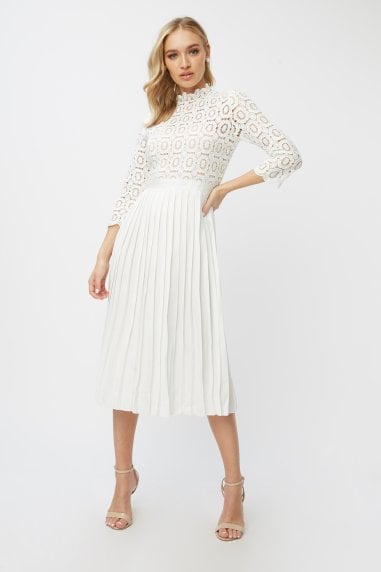 Alice White Crochet Top Mini Dress With Pleated Skirt