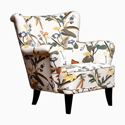 Image of Floral Print Model Lalla Lounge Chair by Ilmari Lappalainen for Asko, 1950s