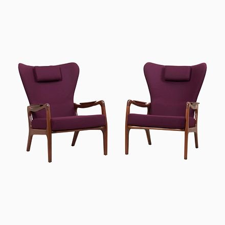 Image of High Back Wing Lounge Chairs by Adrian Pearsall for Craft Associates, 1950s, Set of 2