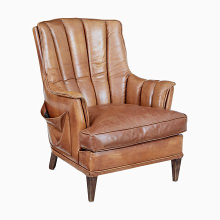 Image of Mid-Century Leather Shell Back Lounge Chair