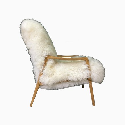 Image of Vintage Art Deco White Sheepskin Armchair