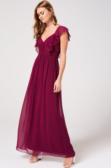 Nikki Mulberry Lace And Frill Maxi Dress