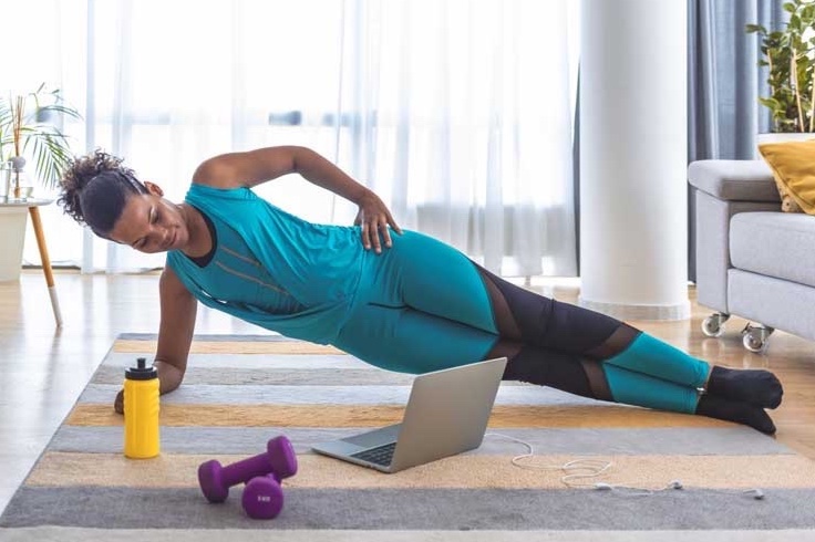 Woman doing online workout