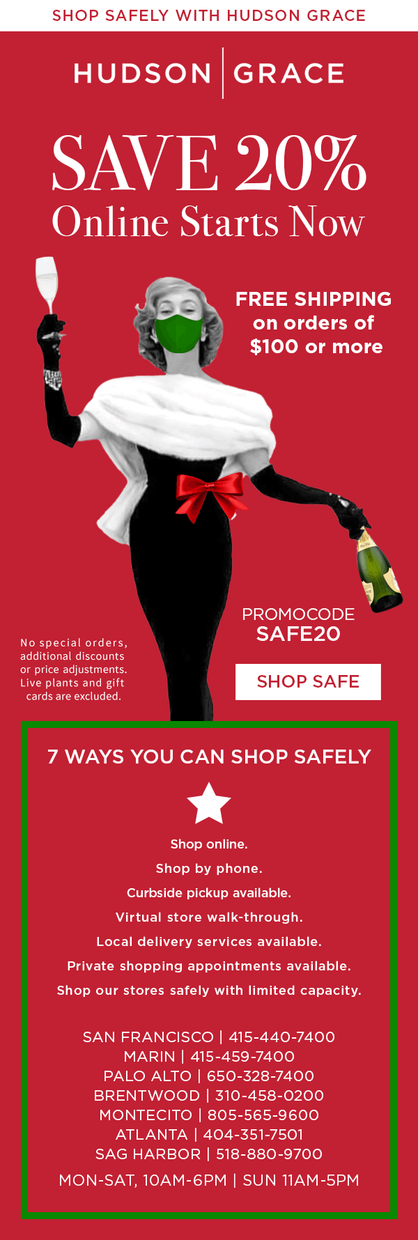 Sip at Home, Shop Safely. Save 20% and free shipping on orders of $100 or more. Use promocode SAFE20